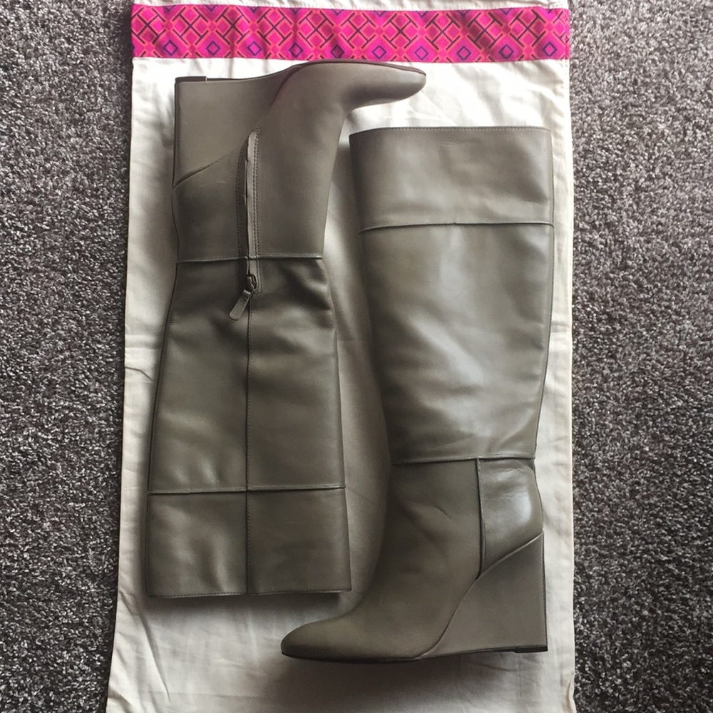 Tory Burch Tall Wedge Knee Boots in Taupe - Picture 2 of 6